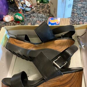 Michael Kors Black and Brown Wedge Sandals